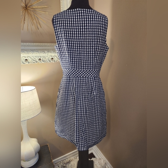 Navy and White Gingham J.Crew Button-Down Cotton Dress Size 2 - Picture 3 of 7